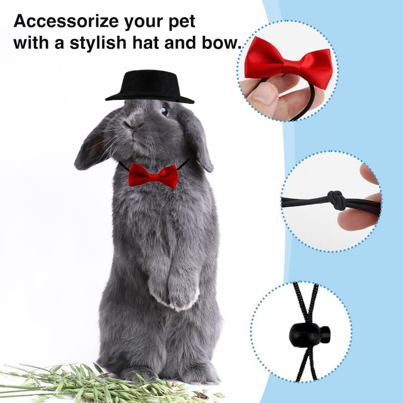 hokable 2pcs Guinea Pig Clothes Small Animal Bow Tie Pet Hat Costume Set Role Play Cute Pet Hat Bow Tie for Hamster Guinea Pig Rabbit Chinchilla Hedgehog（Black hat + red Bow tie） - Image 4